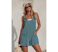 Combishort chasuble en pur coton à bretelles avec poches plaquées Vert Sarcelle L