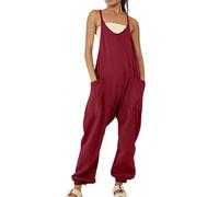 Combishort d'été pour femme, camisole tendance et pantalon à la cheville, tenue de couleur unie, sans manches, combinaison décontractée à bretelles spaghetti avec poches, combinaison de plage bohème