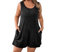 Combishort Femme Ete Fluide Salopette Court Grande Taille Pas Cher Combinaison Ample Jumpsuit Mode Unie Overalls Rompers Décontractée Debardeur Playsuit Combinaisons et Combishorts Femmes Soldes