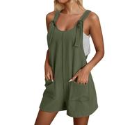 Combishort Femme Ete, Jumpsuit Femme Elegant sans Manches À Bretelles Spaghetti Jumpsuit Décontractée Jambes Larges Coupe Ample Col Rond avec Poches pour Entraînement Gym Athlétisme