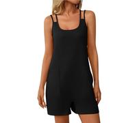 Combishort Femme Ete Plage, Combinaison Courte Femme sans Manche Modeuse Jumpsuit À Bretelles Salopettes Respirant Combie Short Spaghetti Pantalon avec Poche Combi Shorts Une Pièce