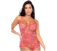 Combishort - MAPALE - MAL7543CHRY - Dentelle brodée - Couleur cerise - Taille XL XL