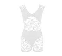 Combishort Noire Femme Dames Printemps Et Été Mode Quotidienne Col en V À Manches Courtes Tendance Sexy Serré Voir À Travers La Dentelle Bottoming Shorts Femme Deux Pièces Tenue De Sport (White, XL)