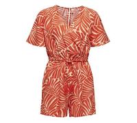 Combishort orange imprimée coupe droite col cache-coeur et à manches courtes L