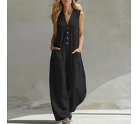 Combishort pour femme Été Col V Poche Manches Combishort pour | Col V stylé, poches pratiques, design manches, idéal été, coupe régulière(Black M)