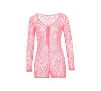 Combishort Pyjama Moulant Sexy pour Femme Combinaison et Body Femme en Dentelle Transparent Combi Short Bodysuit Foral Col V Manche Longue Jumpsuit Barboteuse Femme Chic Été Soirée (Rose , L )