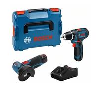 Pack 2 outils BOSCH Perceuse-visseuse GSR 12V-15 + Meuleuse angulaires GWS 12V-76 + 2 batteries 2Ah 12V + chargeur en L-BOXX