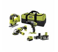Ryobi Pack 18V One+ R18CK3C-252S – Perceuse, meuleuse, scie sauteuse – 2 batteries, chargeur rapide