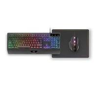 Mars Gaming MCP124, Combo de Jeu 3 en 1, Clavier Ergonomique H-Mech LED RVB, Souris RVB 3200 DPI HUANO, Tapis de Souris Nanotextile 360 x 260 mm, Compatibilité Multiplateforme, Espagnol, Noir