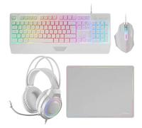 Mars Gaming Combo 4en1 MCP124PRO – Clavier espagnol RGB, Souris 3200DPI Huano, Tapis 36x26cm – Blanc