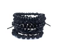 Combo 5 bracelets tendance pour homme en cuir, bois et pierre.