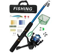 Combo avec canne à pêche et rouleau - Canne à pêche, kit complet de moulinet portable, rouleau rotatif, crochet de pêche télescopique, sac de pêche, portable pour eau salée, canne à pêche, eau douce