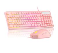 Combo clavier et souris rose crémeux, MageGee GK980 clavier filaire RGB rétroéclairé et souris de jeu rose, clavier PC et souris à sensibilité réglable pour PC/ordinateur portable/MAC