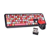 Combo Clavier et Souris sans Fil 2.4G, Clavier Esthétique Mignon avec Touches Rondes Colorées, Clavier de Machine à écrire QWERTY Pleine Taille à 110 Touches(Noir mélangé)