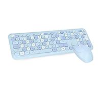 Combo Clavier et Souris sans Fil 2.4G, Clavier Esthétique Mignon avec Touches Rondes Colorées, Clavier de Machine à écrire QWERTY Pleine Taille à 110 Touches(Bleu mélangé)