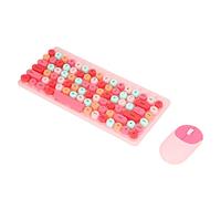 Combo Clavier et Souris sans Fil 86 Touches, Clavier de Jeu Mignon 1200 DPI, Douce Couleur Mélangée, Touches Rondes Rétro Clavier Ergonomique de Machine à écrire pour(Couleur Mixte Rose)