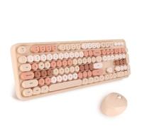 Combo Clavier et Souris sans Fil, Clavier de Machine à écrire 2,4 GHz avec Touches Rondes Amovibles, Joli Clavier et Souris 104 Touches au Thé au Lait pour les Jeux au(Couleur du thé au lait)