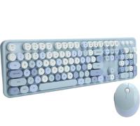 Combo Clavier Et Souris Sans Fil, De Machine À Écrire Touches Rondes Colorées Avec Pavé Numérique, Usb Kawaii Compatible Windows/Ordinateur Portable/Pc(Couleur Mélangée