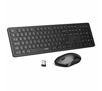 Combo clavier et souris sans fil fin 2,4 GHz - Disposition anglaise anglaise avec pavé numérique et souris DPI réglable - Noir