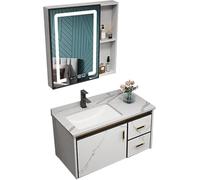 Combo D’évier Room Vity, Ensemble D’armoires Murales Modernes avec Robinet D’Eau Chaude Froide Et Armoire De Toilette avec Lumières LED, Désembuage De La Salle Vity A, White a 1, 70cm/27.5"