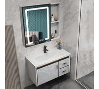 Combo D’évier Room Vity, Ensemble D’armoires Murales Modernes avec Robinet D’Eau Chaude Froide Et Armoire De Toilette avec Lumières LED, Désembuage De La Salle Vity A, Gray B 1, 80cm/31.5"
