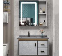 Combo D’évier Room Vity, Ensemble D’armoires Murales Modernes avec Robinet D’Eau Chaude Froide Et Armoire De Toilette avec Lumières LED, Désembuage De La Salle Vity A, Gary a 1, 80cm/31.5"