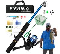 Combo de canne - Kit de rotation télescopique | Sac portable avec tige pliante, équipement d'équipement durable pour l'eau, eau salée, voyage à a