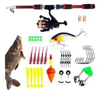 Combo DE Passe - POTEUR TELESCOPIQUE avec Reel, Tile D'ALLUMENTATION du Durable, KIT DE Voyage Facile À PROPRER, CASSAGE SISCILE | Concarnation Portable Ensemble Complet pour Les pêcheurs d'eau salée