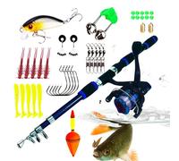 Combo DE Passe - POTEUR TELESCOPIQUE avec Reel, Tile D'ALLUMENTATION du Durable, KIT DE Voyage Facile À PROPRER, CASSAGE SISCILE | Concarnation Portable Ensemble Complet pour Les pêcheurs d'eau salée