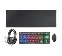 Combo Gaming 4 en 1 - Clavier TKL H-Mech, Souris RGB 3200 dpi, Casque FRGB avec Annulation de Bruit et Tapis XXL antidérapant.
