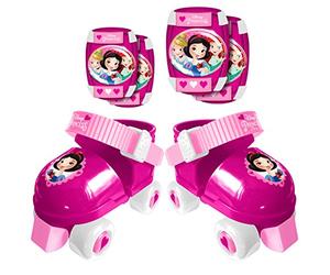 COMBO PATINS 4 ROUES + GENOUILLERES COUDIERES PRINCESSES DISNEY, 23-27, Light Pink