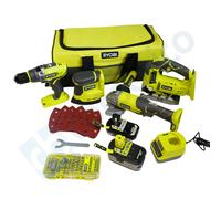 RYOBI Pack 4 outils ONE+ 18V perceuse à percussion + meuleuse + scie sauteuse + ponceuse + batt. 5Ah & 2Ah + sac R18CK4F-252S