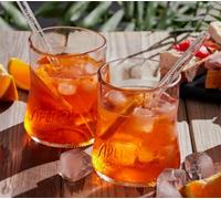 COMBO SPRITZ - 2 bouteilles en verre Aperol récupèrent 2 pailles en verre avec logo seringue. Le cadeau écologique parfait pour les cocktails et les seringues. Emballage écologique inclus.
