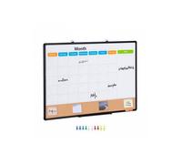 Combo Tableau Blanc + Liège 90x60 cm calendrier mensuel cadre alu magnétique mural