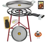 COMBOI Kit brûleur à gaz butane 60 cm, poêle à paella de 70 cm + poêle à paella 42 cm, régulateur de gaz, tuyau, trépied renforcé réglable, tablier, recettes de paella