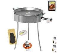 COMBOI Kit brûleur à paella gaz butane 40 cm, poêle à paella de 46 cm, régulateur de gaz, tuyau, pieds trépied, pare-vent, niveau, livre de recettes numérique (kit réchaud à paella 40 cm + pare-vent)