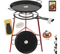 COMBOI Kit brûleur à paella gaz butane 50 cm, poêles à paella émaillées de 60 cm + 42 cm, régulateur de gaz, tuyau, support pieds renforcés, niveau, tablier, livre de recettes numérique