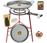 COMBOI - Kit paella, Brûleur à Gaz Butane de 50 cm, Poêles à paella de 60 cm et 42 cm, Régulateur de Gaz, Tuyau, Trépied Renforcé, Tablier et Recettes.