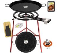COMBOI Kit Paellero Pro-E 53 cm, Brûleur à gaz butane-propane, Paellera émaillée 70 et 42 cm, Régulateur, Tube, Pieds renforcés, niveau, tablier, livre de recettes numériques