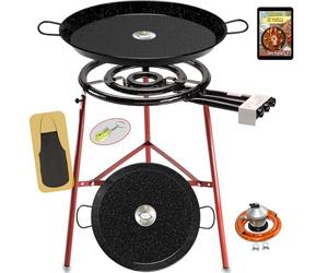 COMBOI Kit Paellero Pro-E 53 cm, Brûleur à gaz butane-propane, Paellera émaillée 70 et 42 cm, Régulateur, Tube, Pieds renforcés, niveau, tablier, livre de recettes numériques