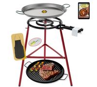COMBOI Kit poêle à paella - brûleur à gaz butane 40 cm à 2 feux poêle à paella et grill de 46 cm, support pieds renforcés, niveau, tablier, livre de recettes numérique