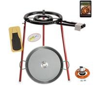 COMBOI Kit Professionnel à Paella - Poêle Polie 46 cm, Brûleur Plat 35 cm, Régulateur, Tuyau, Support Pieds, Niveau, Tablier, Livre de Recettes Numérique