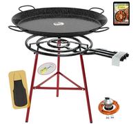 COMBOI Kit réchaud à gaz butane 70 cm - Poêle à paella émaillée 90 cm, pieds renforcés, régulateur, tuyau, niveau, tablier et livre de recettes numérique - Brûleur à 3 anneaux pour extérieur