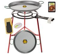 COMBOI Kit Réchaud à Paella Gaz Butane 50 cm, Poêle 60 cm + 42 cm, Support Pieds Renforcés, Niveau, Tablier, Livre de Recettes Numérique