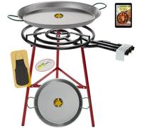 COMBOI - Kit réchaud gaz butane 60 cm, brûleur à paella, poêle à paella de 70 cm + poêle à paella 42 cm, support pieds renforcés, niveau, tablier, livre de recettes numérique
