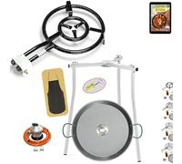 COMBOI Paellero Gaz Butane 40 cm, Paellera 46 cm, Kit Brûleur Régulateur Tuyau Flexible, Pieds Trépied, Niveau, Tablier, Livre Recettes Numérique