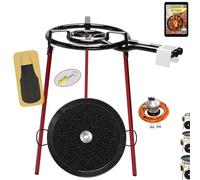COMBOI Poêle à paella gaz butane 40 cm, poêle à paella émaillée de 46 cm, kit de brûleur, régulateur de gaz, tuyau, pieds, support, niveau, tablier, livre de recettes numérique
