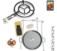 COMBOI Poêle à paella pour gaz butane, 50 cm, poêle à paella 60 cm, régulateur de gaz, tuyau, pieds trépied, niveau à bulle, tablier, livre de recettes numérique (KIT 500 + pieds de trépied)