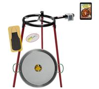 COMBOI - Réchaud à paella au butane avec kit de brûleur 30 cm, poêle à paella de 42 cm, support à 3 pieds, niveau, tablier, livre de recettes numérique