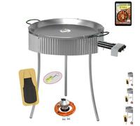 COMBOI Réchaud à Paella Gaz Butane 60 cm, Kit Brûleur 70 cm, Régulateur, Tuyau, Pieds Tripode, Pare-Vent, Niveau, Tablier, Livre de Recettes Numérique